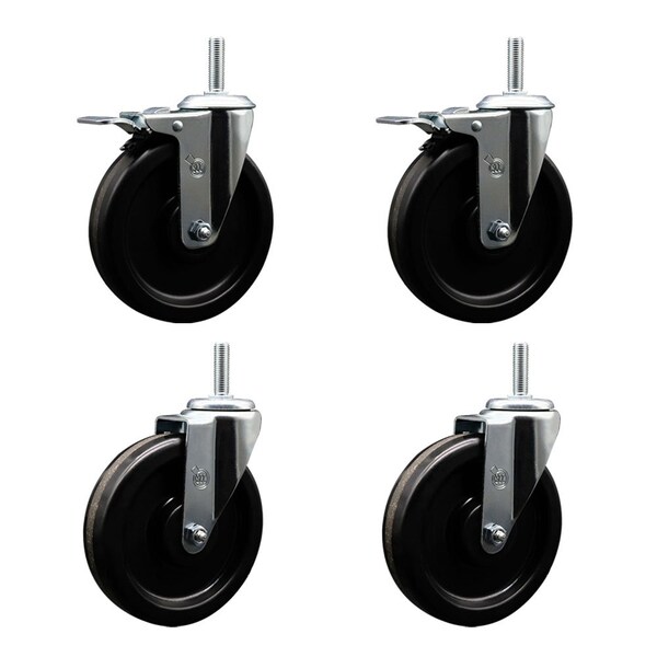 Service Caster 6 Inch Phenolic Swivel 34 Inch Threaded Stem Caster Set 2 Total Lock Brakes SCC-TSTTL20S615-PHS-34212-2-S-2 - main